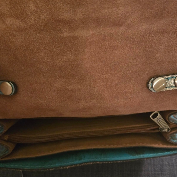 Patricia Nash Teal and Gold Floral Embossed Leather Crossbody - Picture 6 of 6